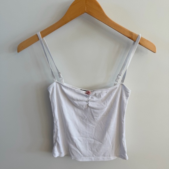 Streetwear Society Tops - 🤍 Streetwear Society Ribbed White Cropped Camisole with Rose Detail – Size Small